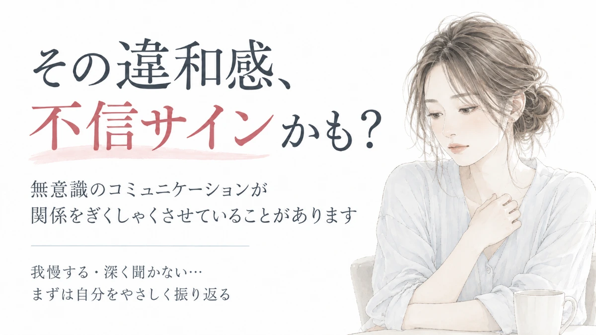 その違和感、不信サインかも。うつむいて胸元に手を当てる女性のイラスト